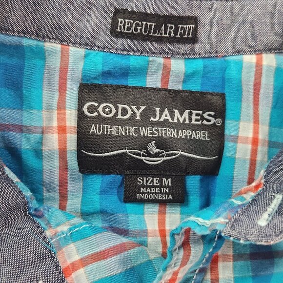 Cody James Western Flannel Shirt Plaid Button Up Long Sleeve Teal Small - Picture 3 of 5